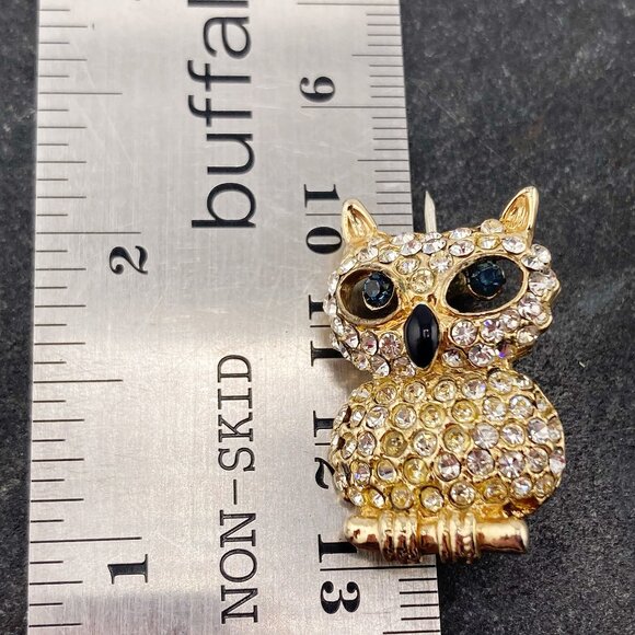 VINTAGE Clear rhinestone owl on perch brooch c. 1980s 1990s does 1940s 1950s pin - Picture 2 of 6